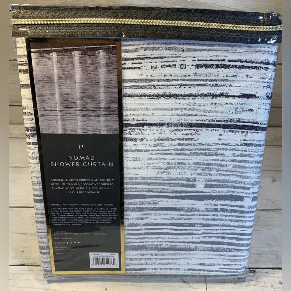 NIP Croscill Nomad Grey Ombré Stripe 72 X 72” Shower Curtain